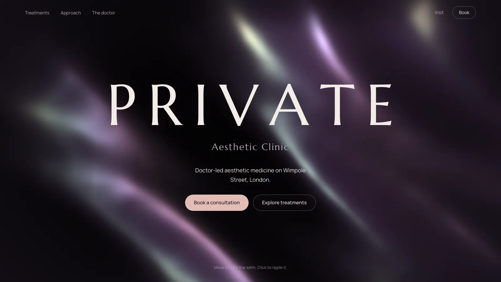 Dark, sensorial site for a doctor-led clinic desktop website screenshot