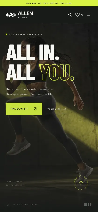 Allen Fitness, a demo website for a activewear brand business
