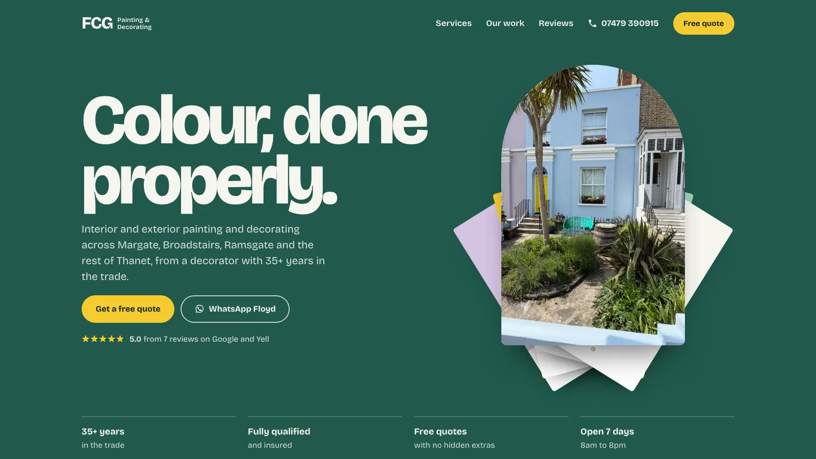 Painter and decorator's site built around free quotes desktop website screenshot
