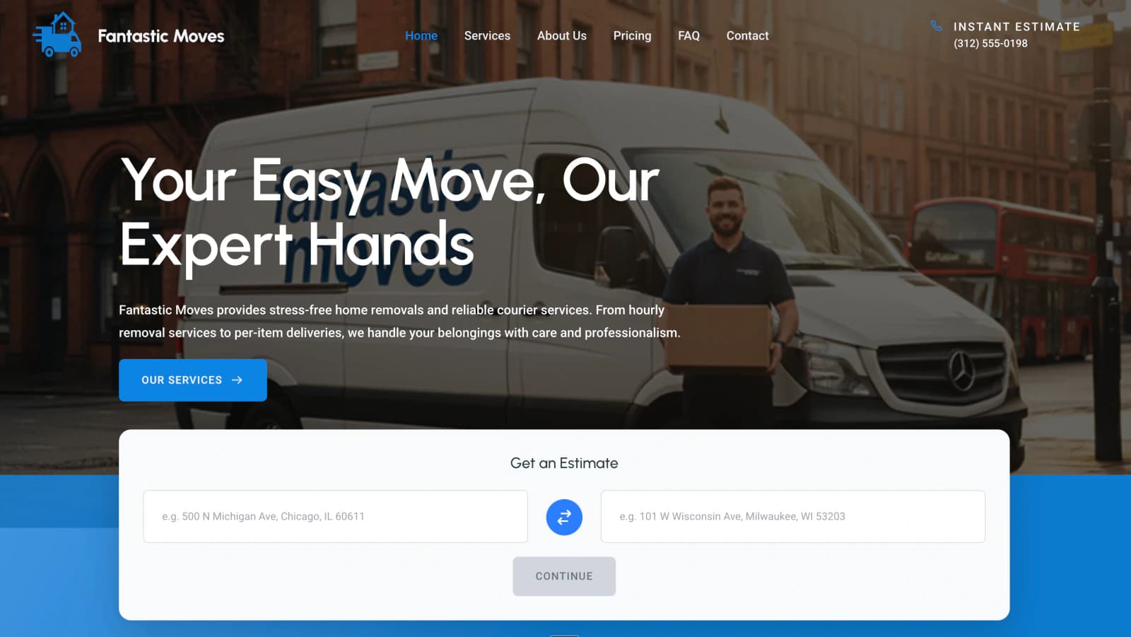 Removals site designed for urgent quote enquiries desktop website screenshot
