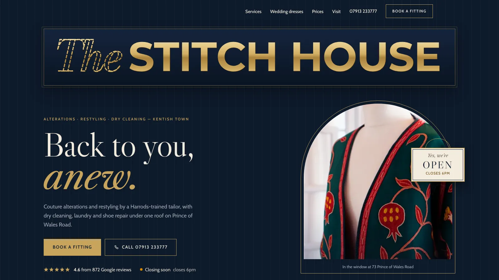Heritage tailoring site built around fittings desktop website screenshot